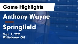 Anthony Wayne  vs Springfield  Game Highlights - Sept. 8, 2020