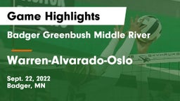Badger Greenbush Middle River vs Warren-Alvarado-Oslo  Game Highlights - Sept. 22, 2022