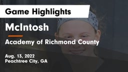 McIntosh  vs Academy of Richmond County Game Highlights - Aug. 13, 2022