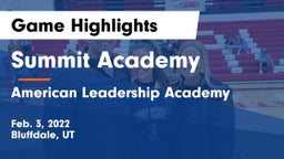 Summit Academy  vs American Leadership Academy  Game Highlights - Feb. 3, 2022