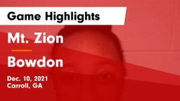 Mt. Zion  vs Bowdon  Game Highlights - Dec. 10, 2021