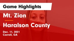 Mt. Zion  vs Haralson County  Game Highlights - Dec. 11, 2021