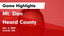 Mt. Zion  vs Heard County  Game Highlights - Jan. 3, 2022