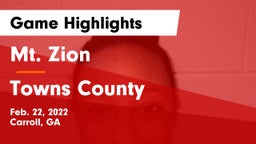 Mt. Zion  vs Towns County  Game Highlights - Feb. 22, 2022