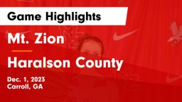 Mt. Zion  vs Haralson County  Game Highlights - Dec. 1, 2023