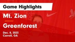 Mt. Zion  vs Greenforest Game Highlights - Dec. 8, 2023