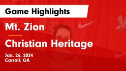 Mt. Zion  vs Christian Heritage  Game Highlights - Jan. 26, 2024
