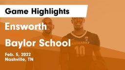 Ensworth  vs Baylor School Game Highlights - Feb. 5, 2022