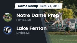 Recap: Notre Dame Prep  vs. Lake Fenton  2018