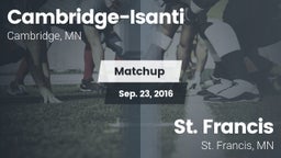 Matchup: Cambridge-Isanti vs. St. Francis  2016