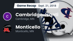 Recap: Cambridge-Isanti  vs. Monticello  2018