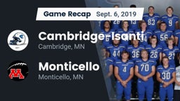 Recap: Cambridge-Isanti  vs. Monticello  2019
