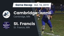 Recap: Cambridge-Isanti  vs. St. Francis  2019