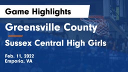 Greensville County  vs Sussex Central High Girls Game Highlights - Feb. 11, 2022