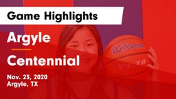 Argyle  vs Centennial  Game Highlights - Nov. 23, 2020