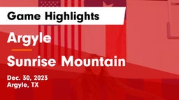 Argyle  vs Sunrise Mountain  Game Highlights - Dec. 30, 2023