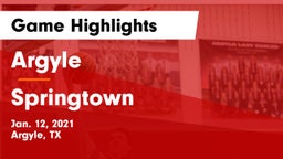 Argyle  vs Springtown Game Highlights - Jan. 12, 2021