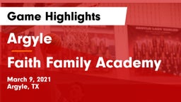 Argyle  vs Faith Family Academy Game Highlights - March 9, 2021