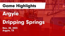 Argyle  vs Dripping Springs  Game Highlights - Nov. 30, 2023