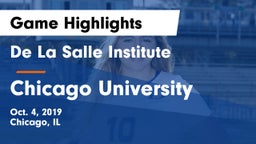 De La Salle Institute vs Chicago University  Game Highlights - Oct. 4, 2019