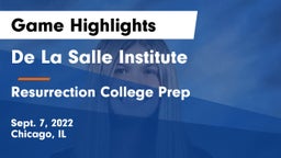 De La Salle Institute vs Resurrection College Prep  Game Highlights - Sept. 7, 2022