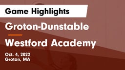 Groton-Dunstable  vs Westford Academy  Game Highlights - Oct. 4, 2022