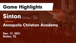 Sinton  vs Annapolis Christian Academy  Game Highlights - Dec. 17, 2021