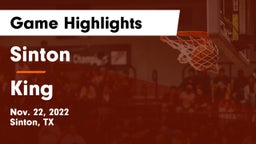 Sinton  vs King  Game Highlights - Nov. 22, 2022