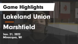 Lakeland Union  vs Marshfield  Game Highlights - Jan. 21, 2022