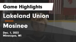 Lakeland Union  vs Mosinee  Game Highlights - Dec. 1, 2022