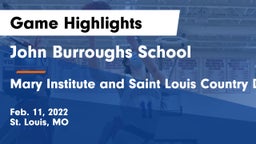 John Burroughs School vs Mary Institute and Saint Louis Country Day School Game Highlights - Feb. 11, 2022
