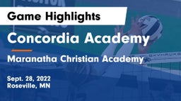 Concordia Academy vs Maranatha Christian Academy Game Highlights - Sept. 28, 2022