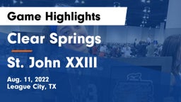 Clear Springs  vs St. John XXIII  Game Highlights - Aug. 11, 2022