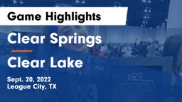 Clear Springs  vs Clear Lake  Game Highlights - Sept. 20, 2022