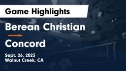 Berean Christian  vs Concord  Game Highlights - Sept. 26, 2023