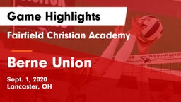 Fairfield Christian Academy  vs Berne Union  Game Highlights - Sept. 1, 2020