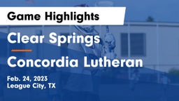 Clear Springs  vs Concordia Lutheran Game Highlights - Feb. 24, 2023