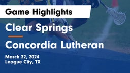 Clear Springs  vs Concordia Lutheran  Game Highlights - March 22, 2024