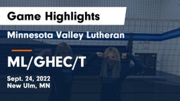 Minnesota Valley Lutheran  vs ML/GHEC/T Game Highlights - Sept. 24, 2022