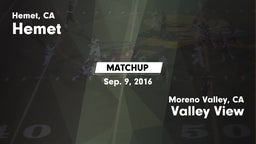 Matchup: Hemet  vs. Valley View  2016