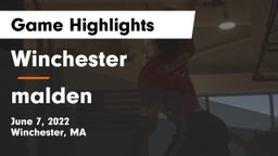 Winchester  vs malden  Game Highlights - June 7, 2022