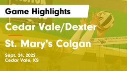 Cedar Vale/Dexter  vs St. Mary's Colgan Game Highlights - Sept. 24, 2022