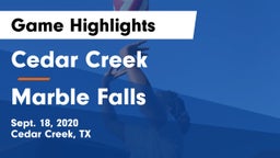 Cedar Creek  vs Marble Falls  Game Highlights - Sept. 18, 2020