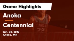 Anoka  vs Centennial  Game Highlights - Jan. 28, 2022