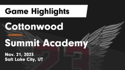 Cottonwood  vs Summit Academy  Game Highlights - Nov. 21, 2023