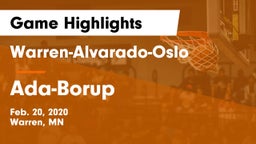 Warren-Alvarado-Oslo  vs Ada-Borup  Game Highlights - Feb. 20, 2020