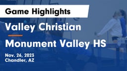 Valley Christian  vs Monument Valley HS Game Highlights - Nov. 26, 2023