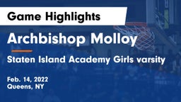 Archbishop Molloy  vs Staten Island Academy Girls varsity Game Highlights - Feb. 14, 2022