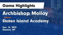 Archbishop Molloy  vs Staten Island Academy Game Highlights - Jan. 16, 2023