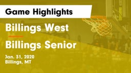 Billings West  vs Billings Senior  Game Highlights - Jan. 31, 2020